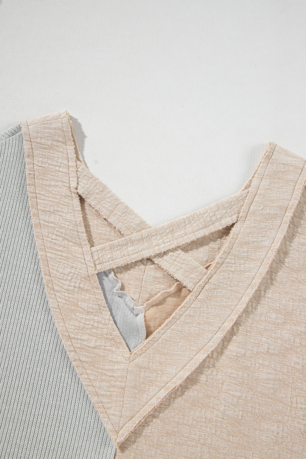 Plus Size Ashleigh Blue  Textured Colorblock Patchwork V Neck Top