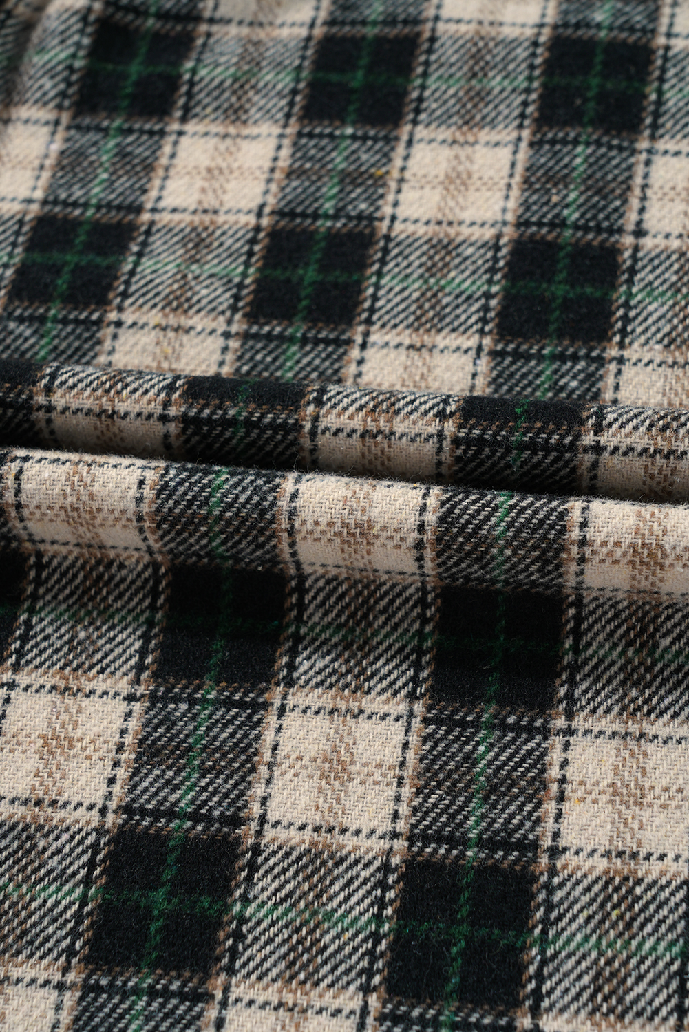 Plus Size Black Plaid Waffle Knit Patchwork Collared V Neck  Mini Dress