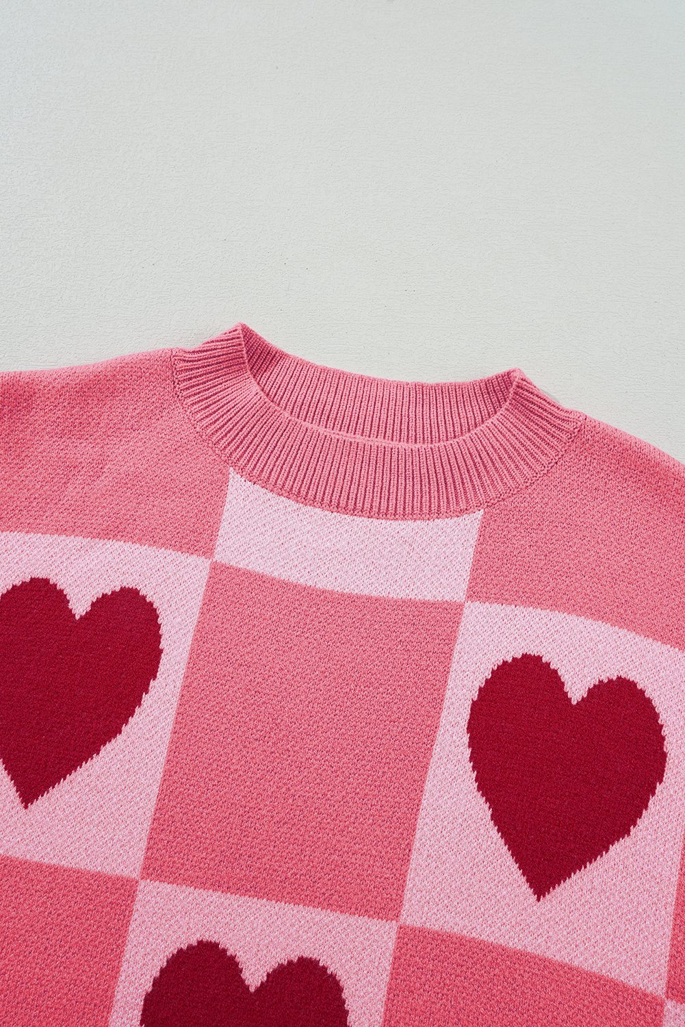 Plus Size Pink  Love Heart Block Mock Neck Lantern Sleeve Valentine Sweater
