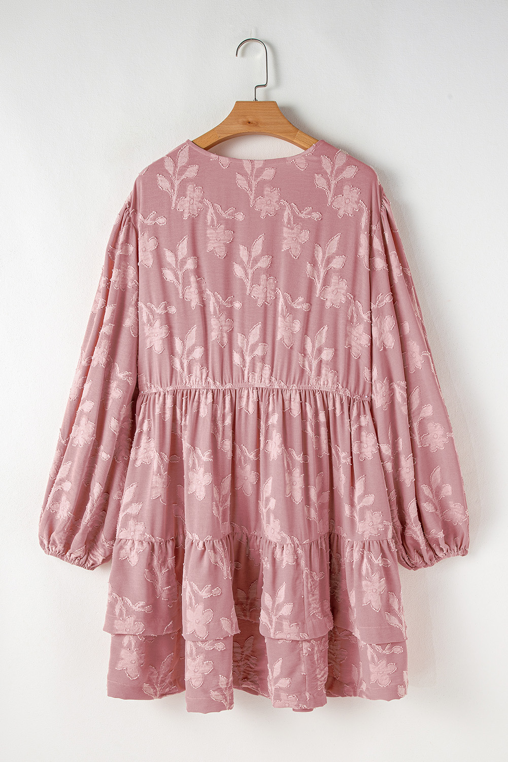 Plus Size Peach Blossom Floral Surplice V Neck Tiered Ruffled  Dress