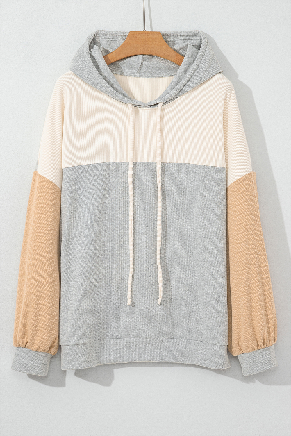 Plus Size Multicolour  Colorblock Drop Shoulder Ribbed Knit Hoodie