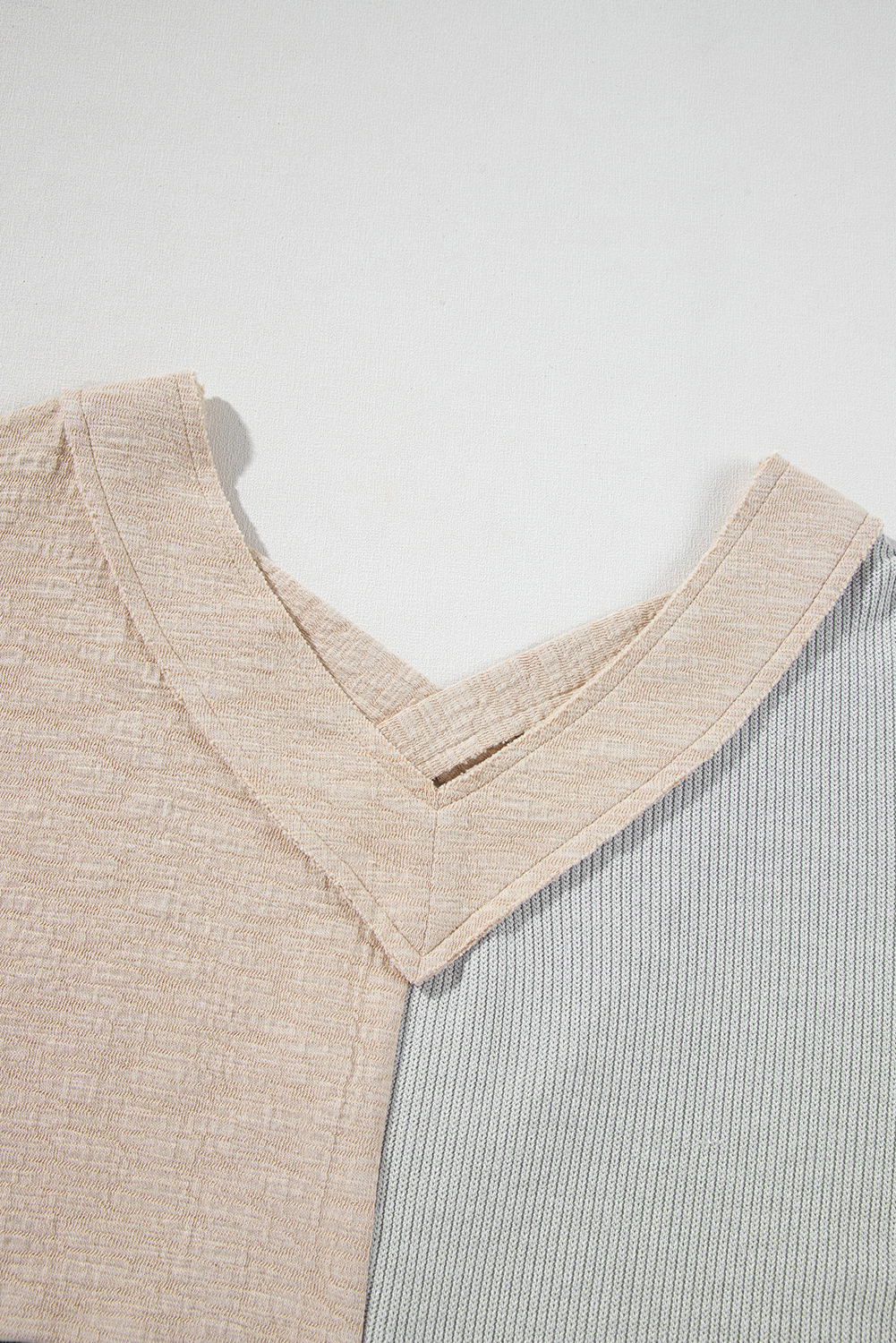 Plus Size Ashleigh Blue  Textured Colorblock Patchwork V Neck Top