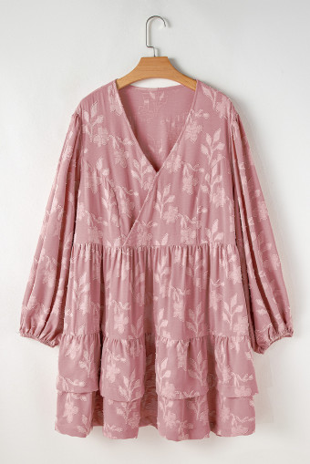 oversized Peach Blossom Floral Surplice V Neck Tiered Ruffled  Dress