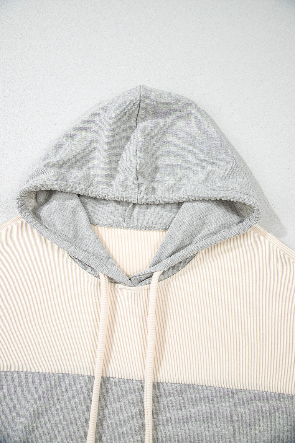 Plus Size Multicolour  Colorblock Drop Shoulder Ribbed Knit Hoodie