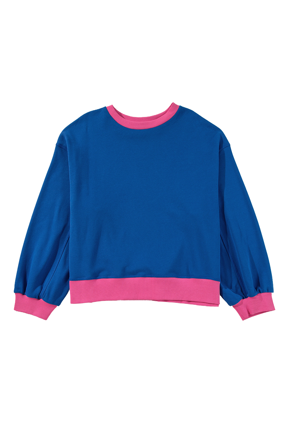 Plus Size Sky Blue Color Block Edge Balloon Sleeve  Sweatshirt
