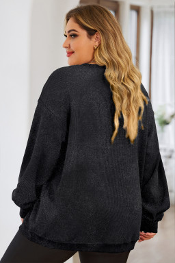 Plus Size Black  Santa Claus Patched Textured Sweatshirt