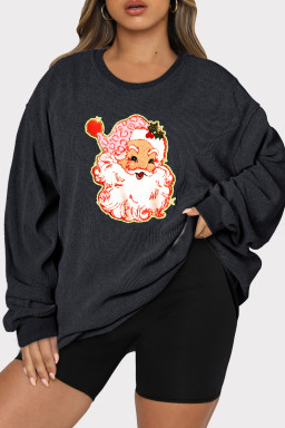 Plus Size Black  Santa Claus Patched Textured Sweatshirt
