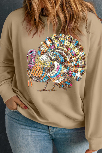 Plus Size Apricot Coquette Turkey Graphic Thanksgiving Holiday  Sweatshirt