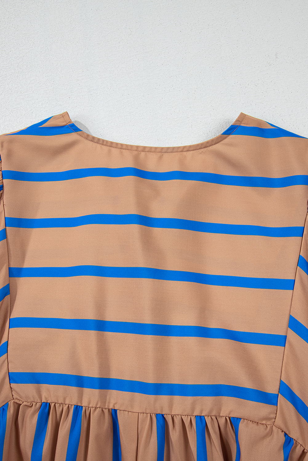 Plus Size Khaki Stripe Contrast Striped Print 3/4 Sleeve Babydoll  Dress