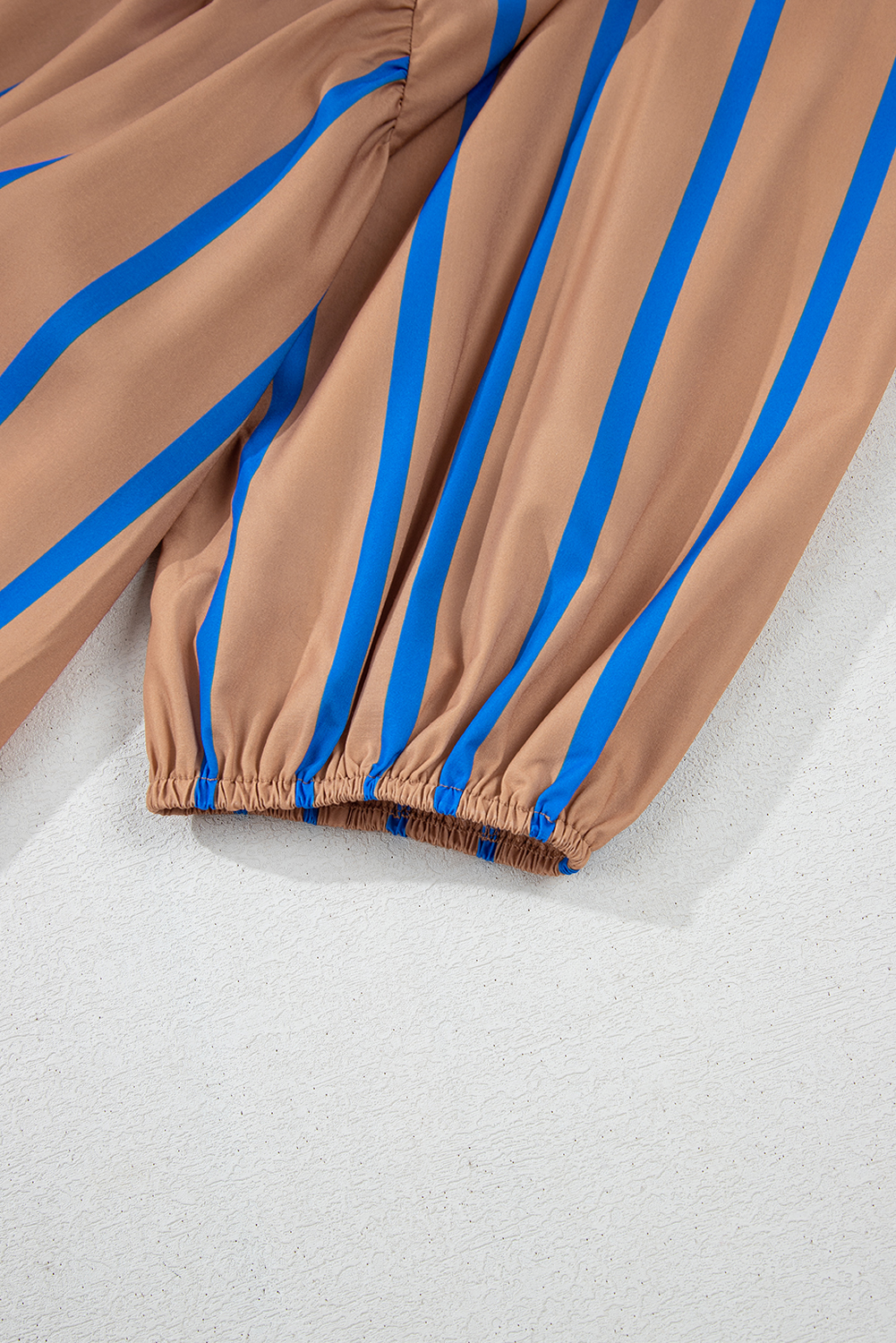 Plus Size Khaki Stripe Contrast Striped Print 3/4 Sleeve Babydoll  Dress