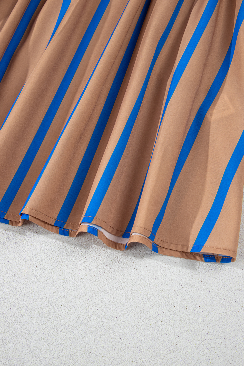 Plus Size Khaki Stripe Contrast Striped Print 3/4 Sleeve Babydoll  Dress