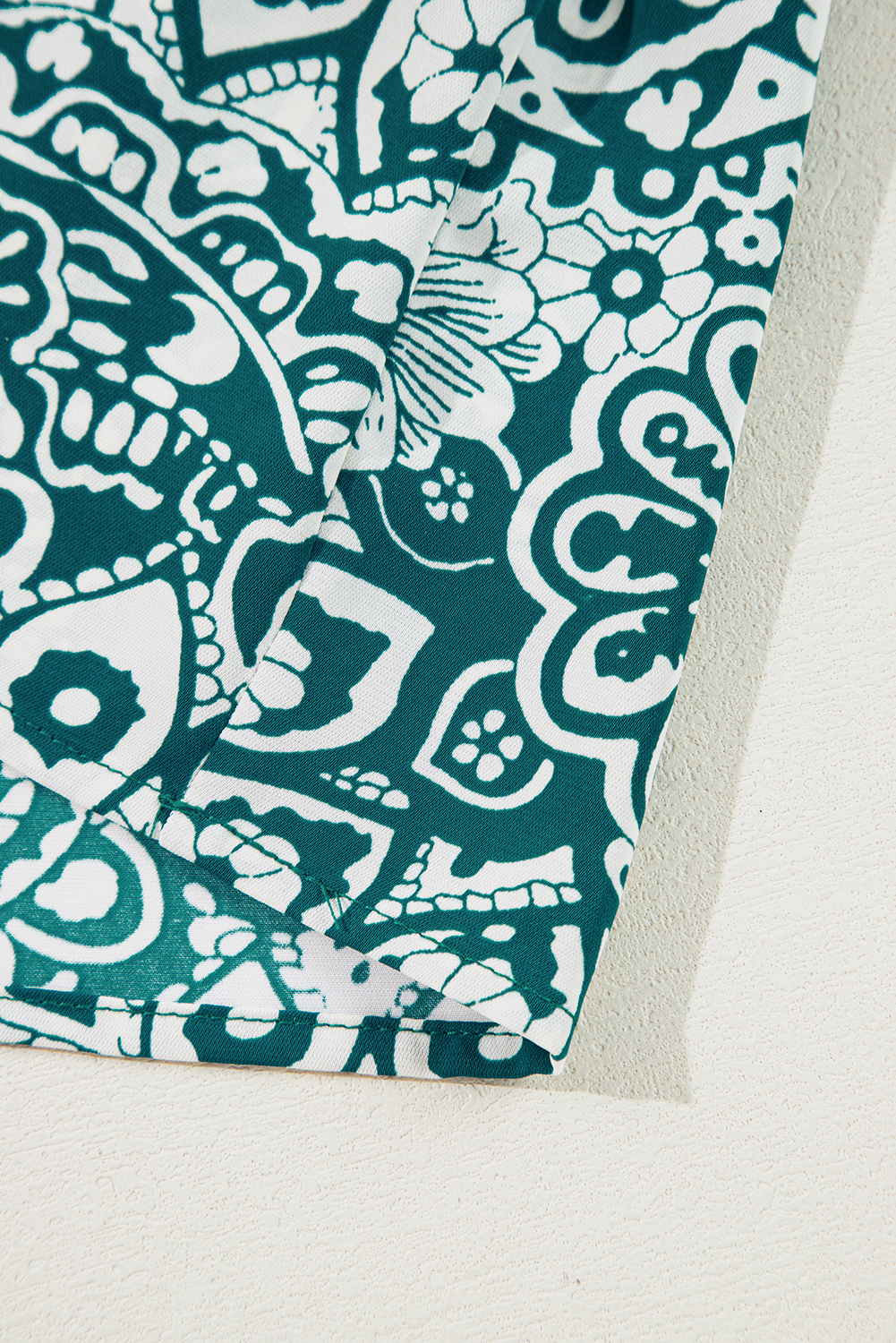 Plus Size Green Floral Flounce Sleeve Split Neck  Dress