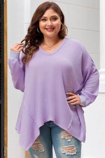 Plus Size Orchid Petal  Waffle Knit Exposed Seam Flowy Top