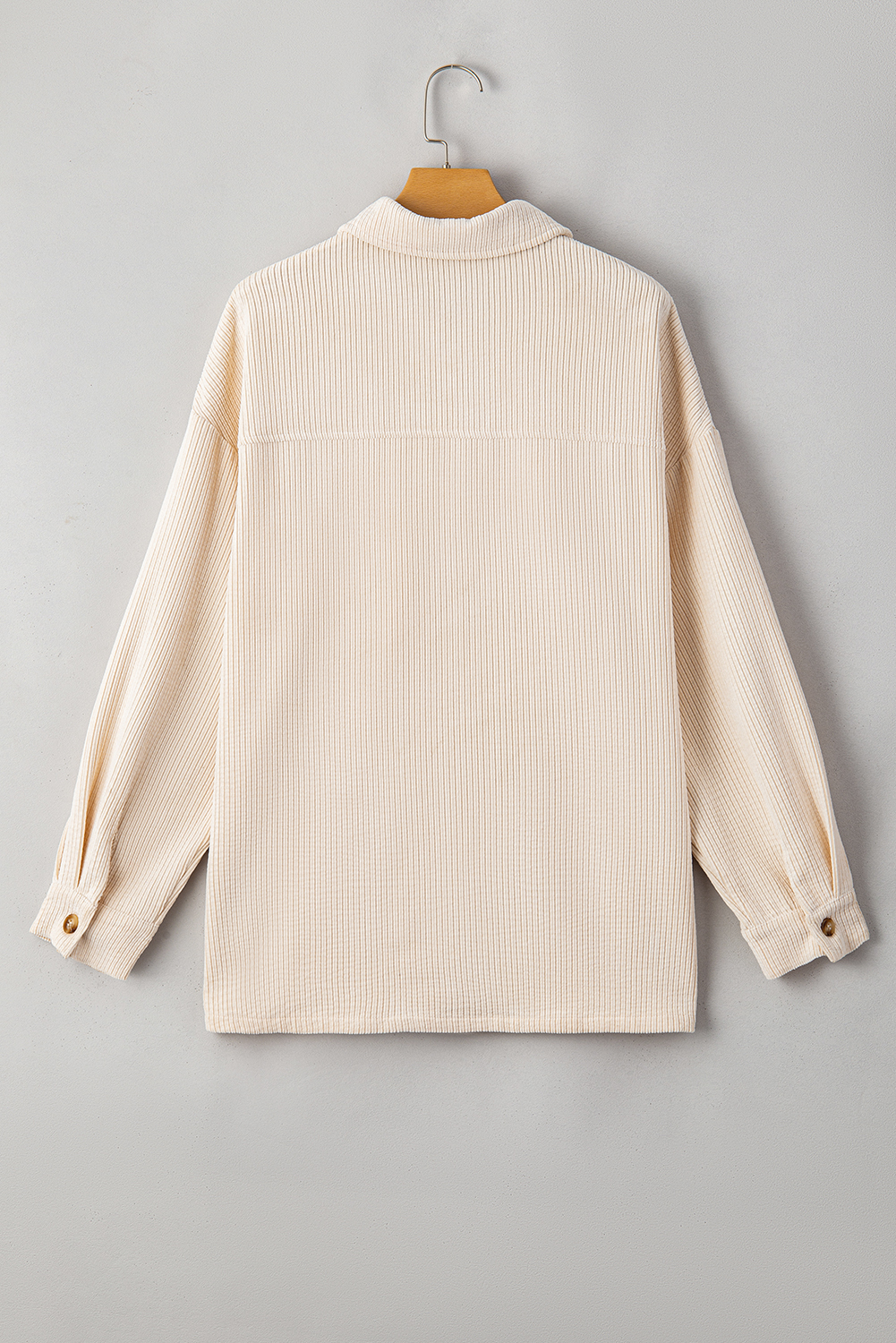 Plus Size Oatmeal Textured Flap Pockets Buttoned  Shacket