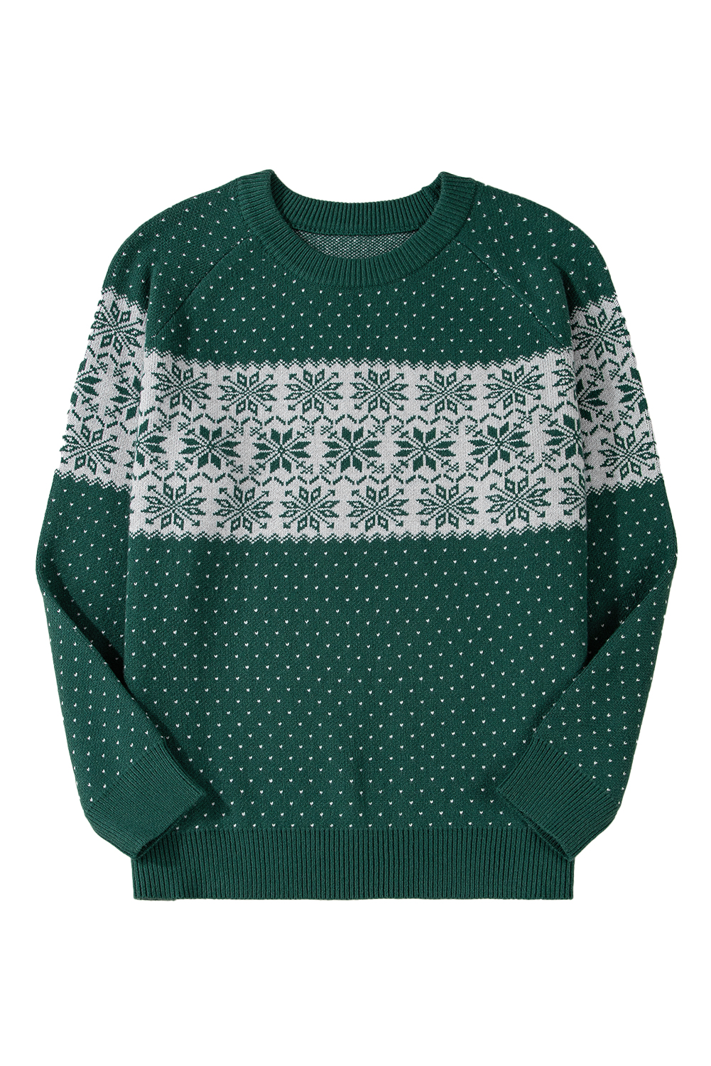 Plus Size Green Christmas Snowflake Pattern Drop Shoulder  Sweater