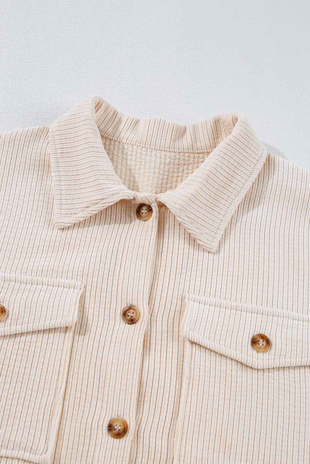 Plus Size Oatmeal Textured Flap Pockets Buttoned  Shacket