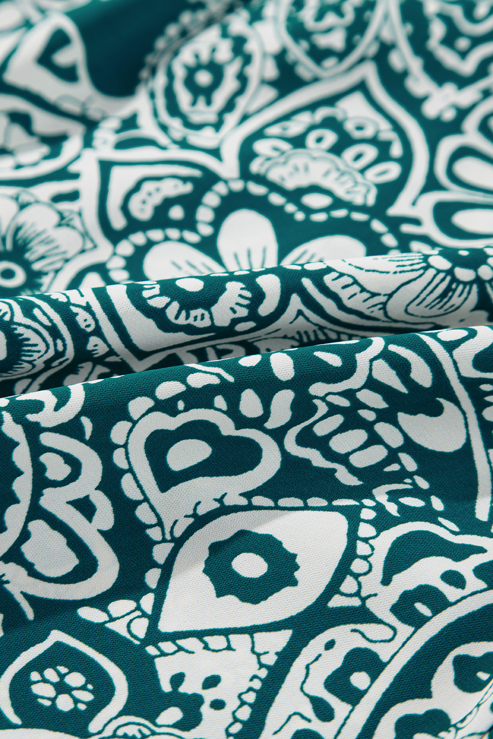 Plus Size Green Floral Flounce Sleeve Split Neck  Dress