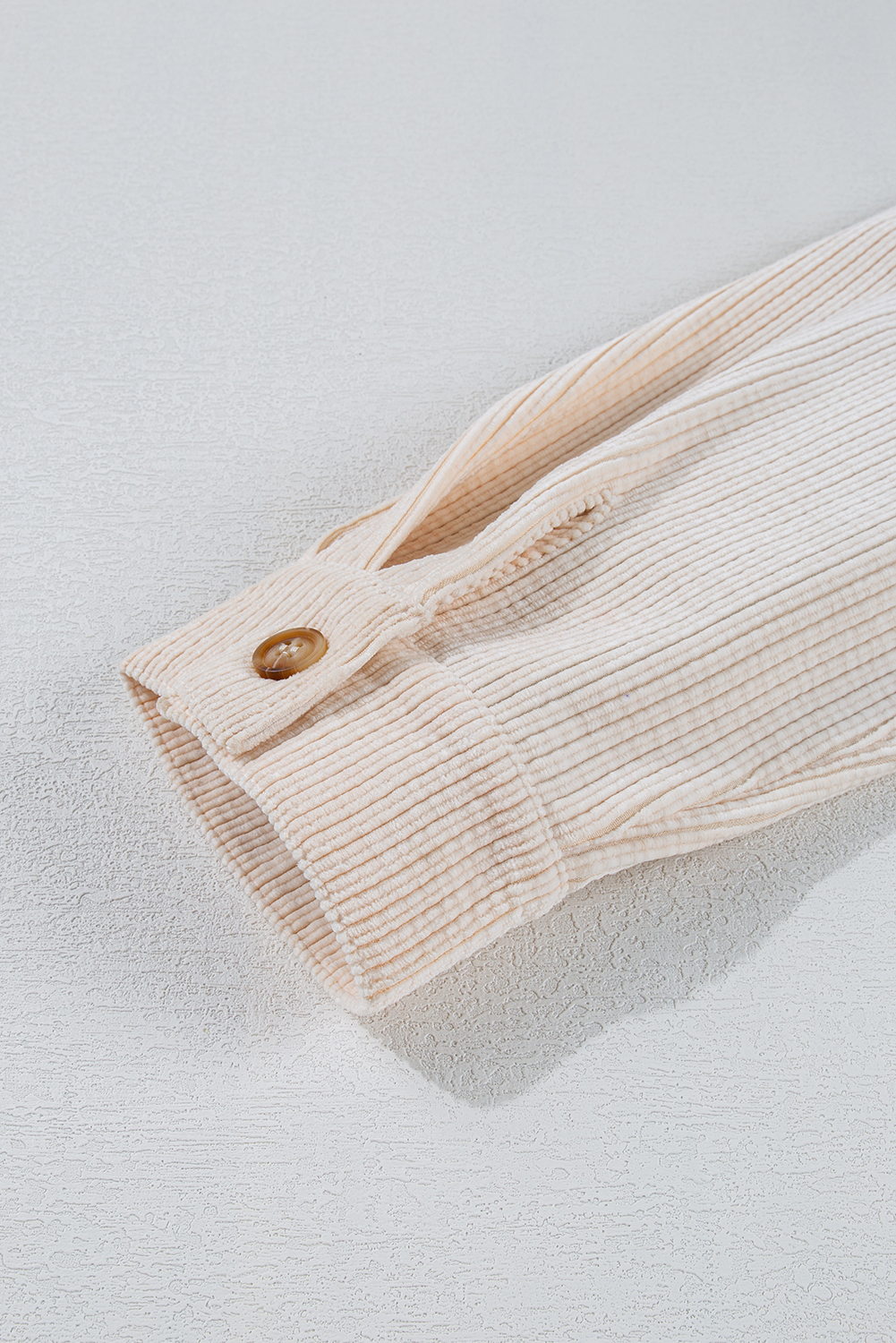 Plus Size Oatmeal Textured Flap Pockets Buttoned  Shacket