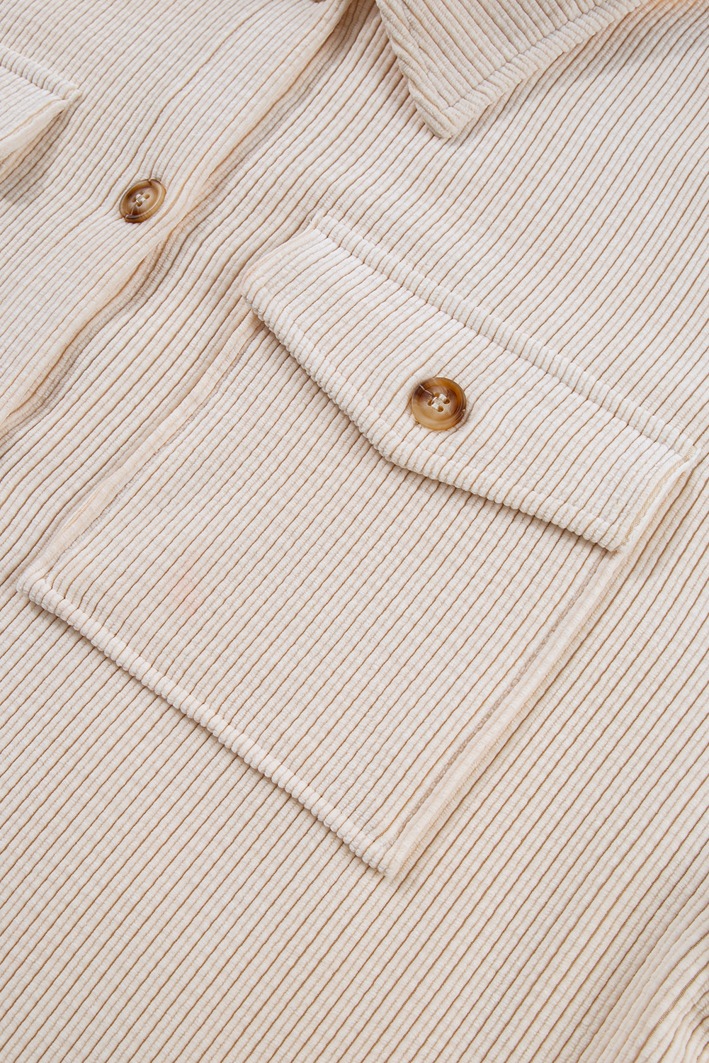 Plus Size Oatmeal Textured Flap Pockets Buttoned  Shacket