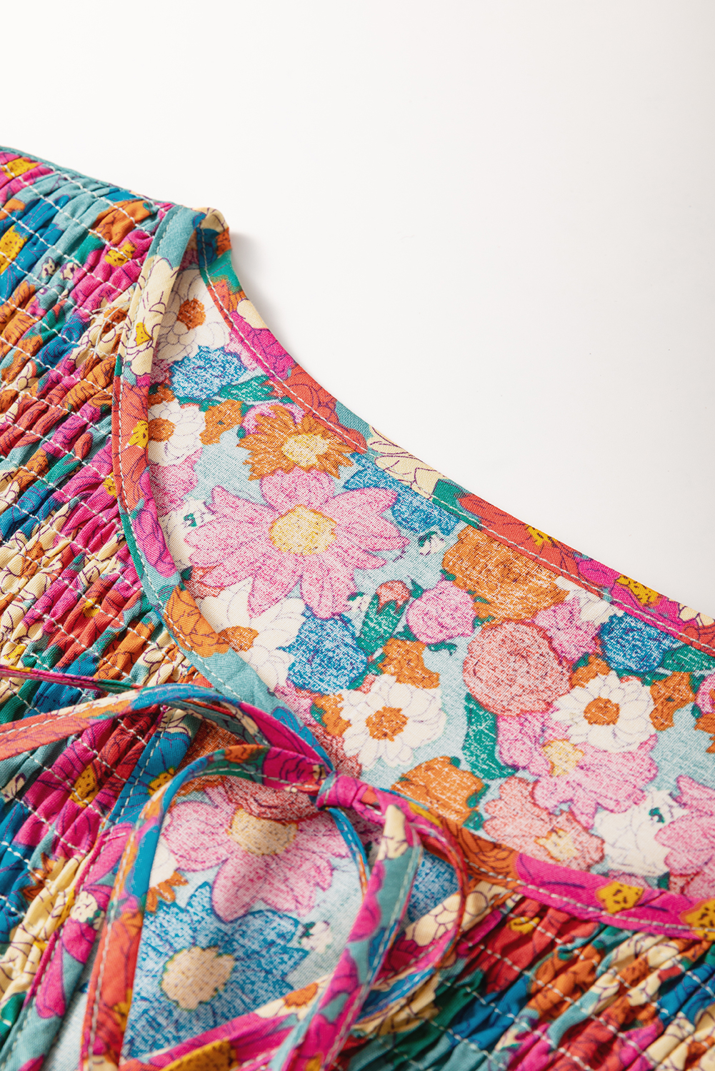 Plus Size Sky Blue  Floral Print Shirred Ruffle Tiered Mini Dress