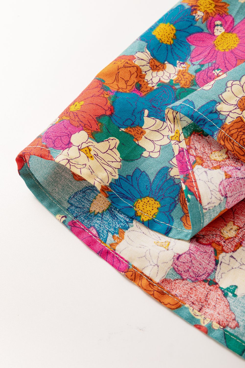 Plus Size Sky Blue  Floral Print Shirred Ruffle Tiered Mini Dress