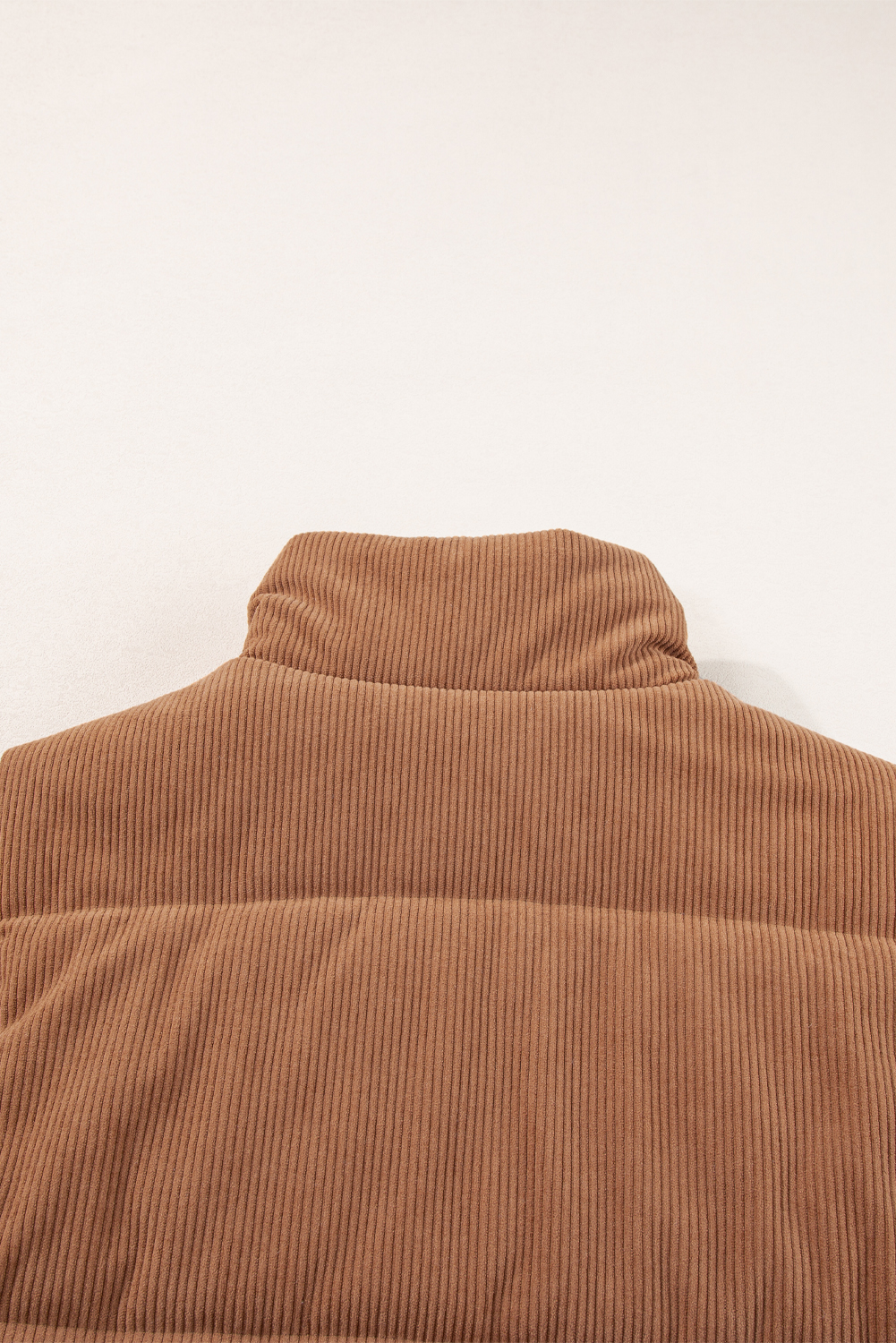 Coffee Corduroy Stand Neck Zipped Puffer Vest