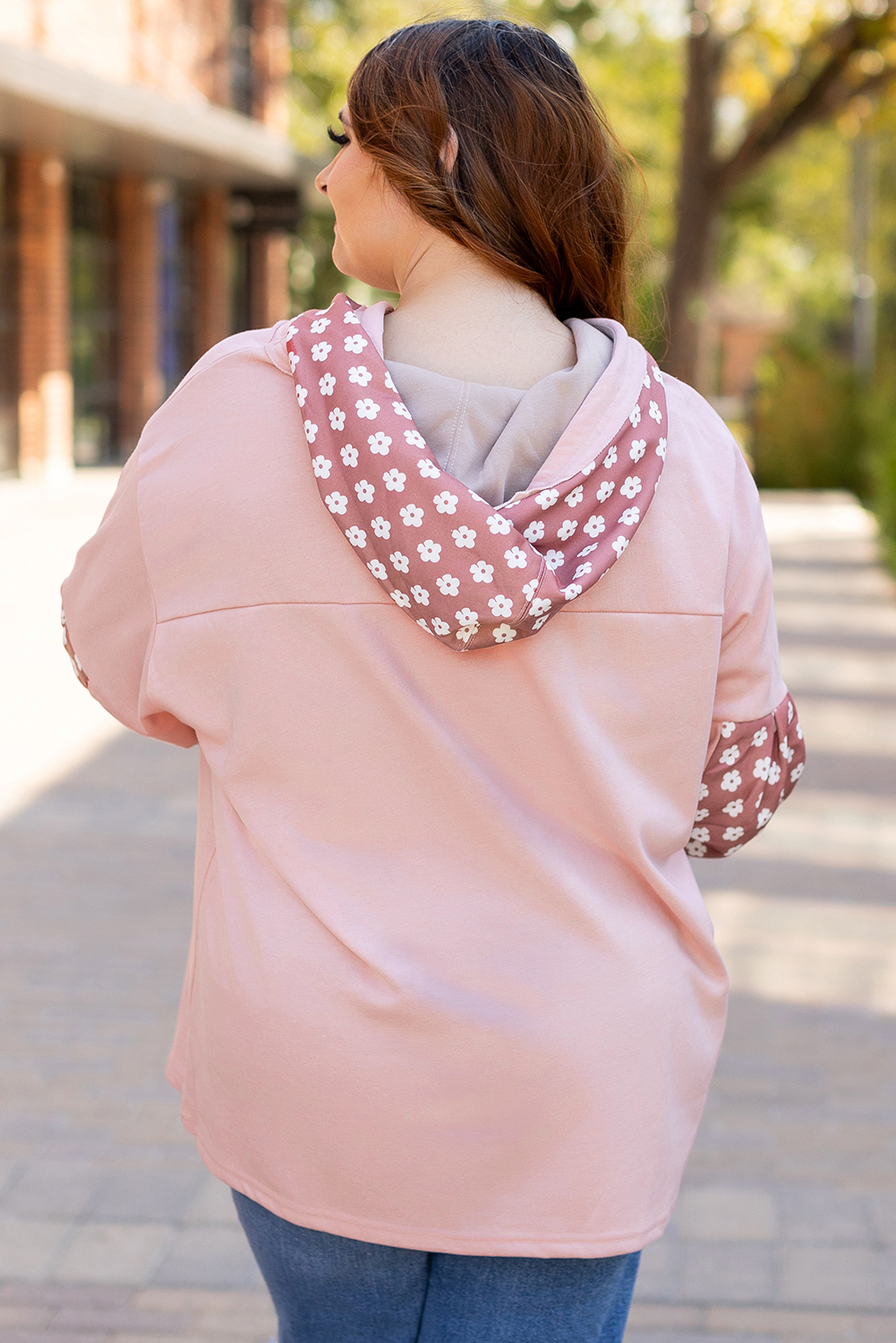 Plus Size Delicacy Star Patch Graphic Floral Color Block Drawstring  Hoodie