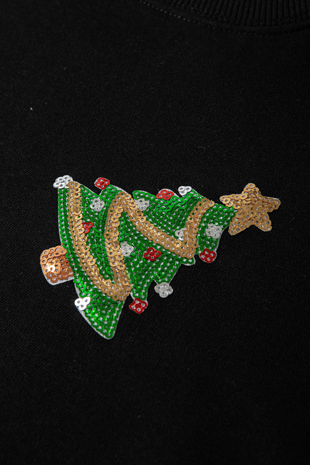 Plus Size Black Christmas Tree Pattern Drop Shoulder  Sweatshirt