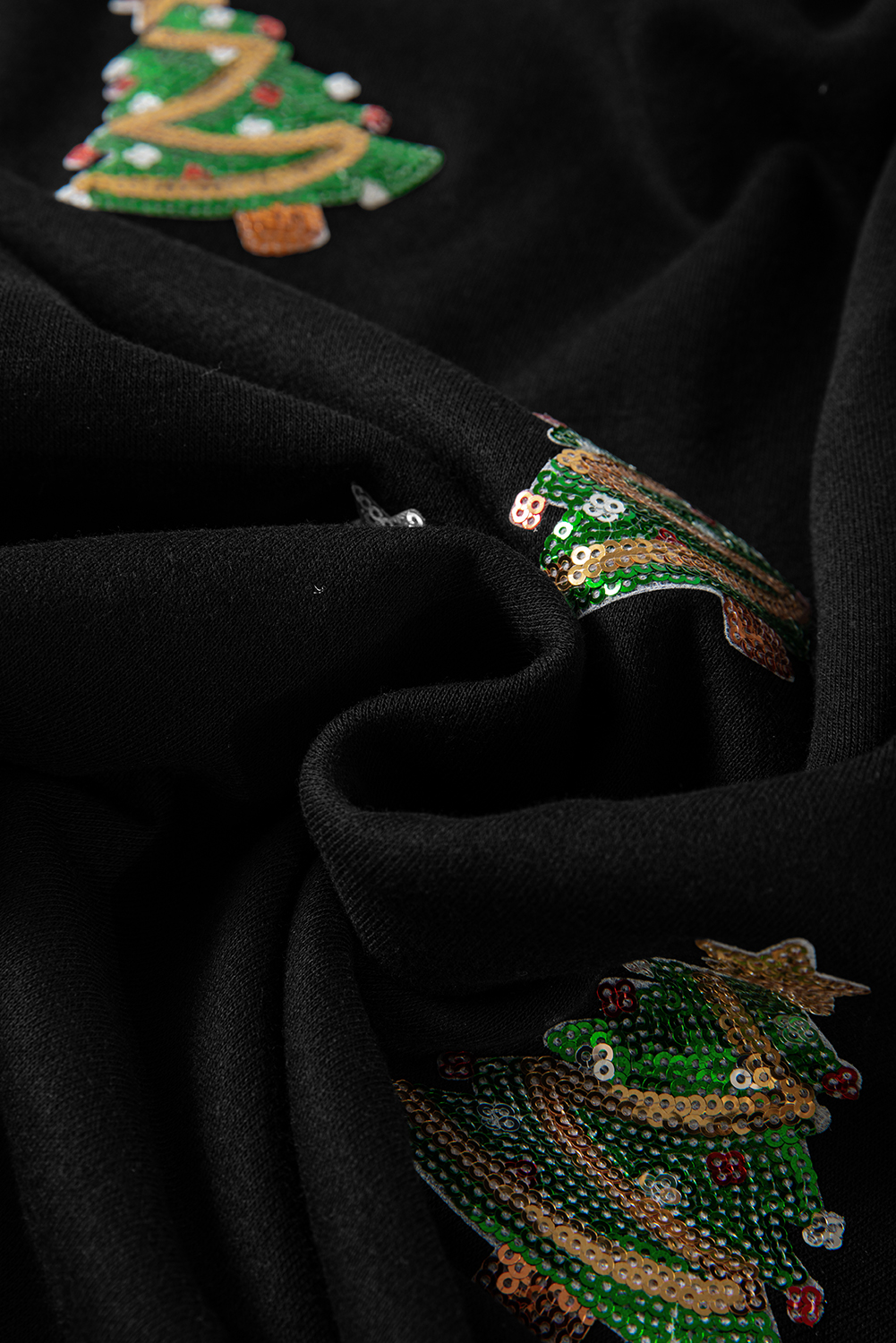 Plus Size Black Christmas Tree Pattern Drop Shoulder  Sweatshirt