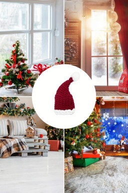 Dearlove Red Dahlia Color Block Pom Pom Decor Chunky Knitted Christmas Hat