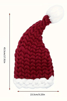 Dearlove Red Dahlia Color Block Pom Pom Decor Chunky Knitted Christmas Hat