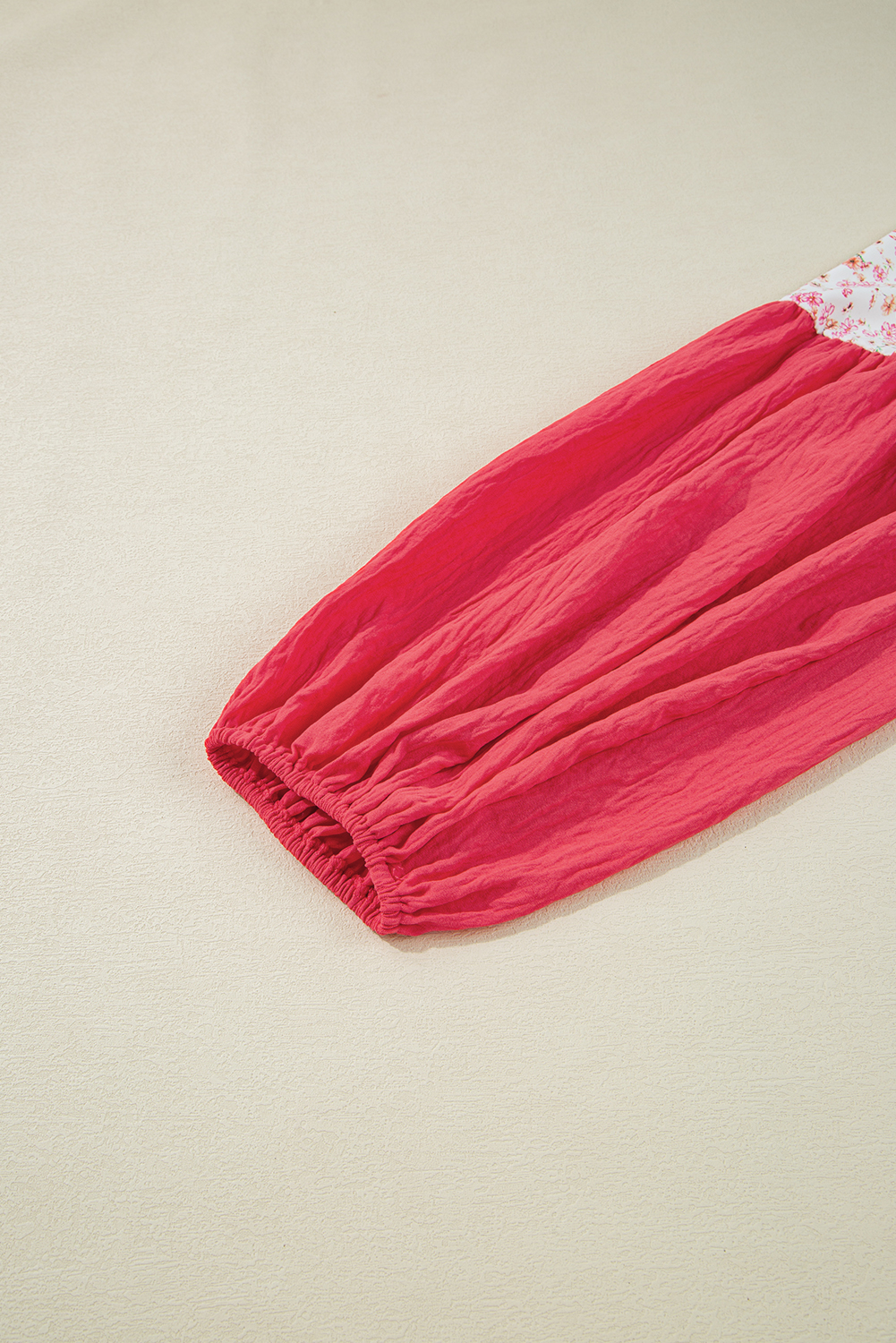 Plus Size Pink Contrast Floral Patchwork Long Sleeve  Blouse