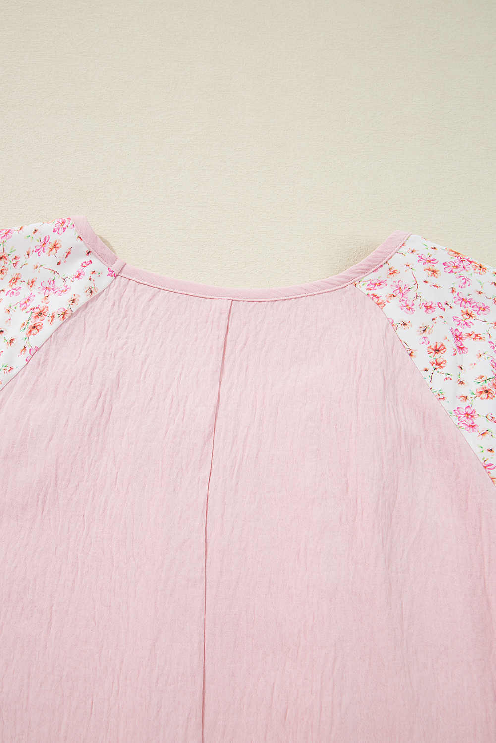 Plus Size Pink Contrast Floral Patchwork Long Sleeve  Blouse