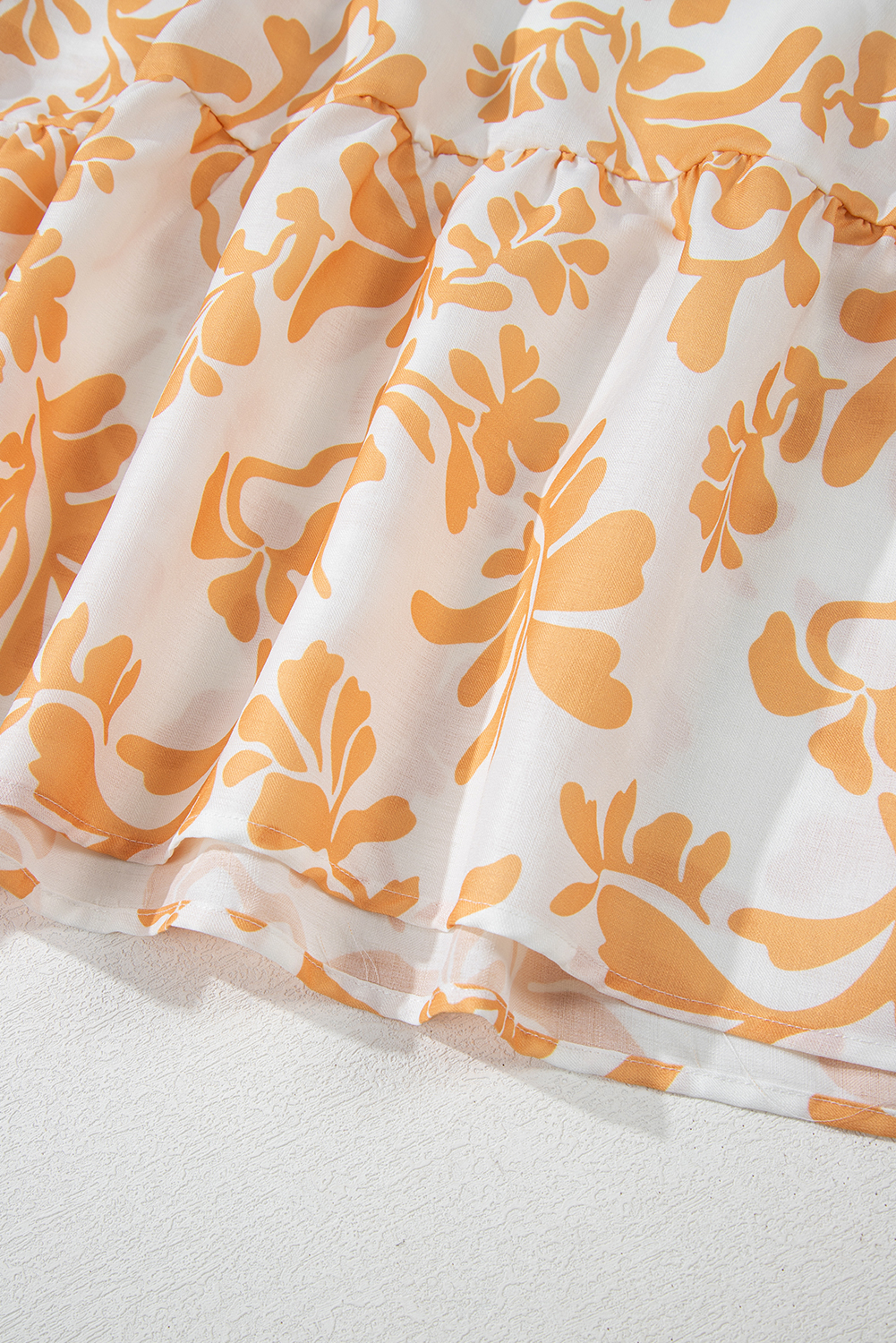 Plus Size Apricot Floral Print Puff Short Sleeve Resort  Maxi Dress