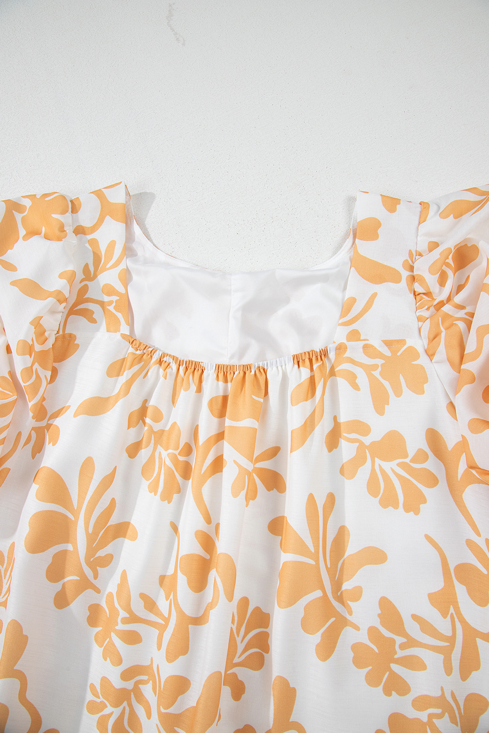 Plus Size Apricot Floral Print Puff Short Sleeve Resort  Maxi Dress