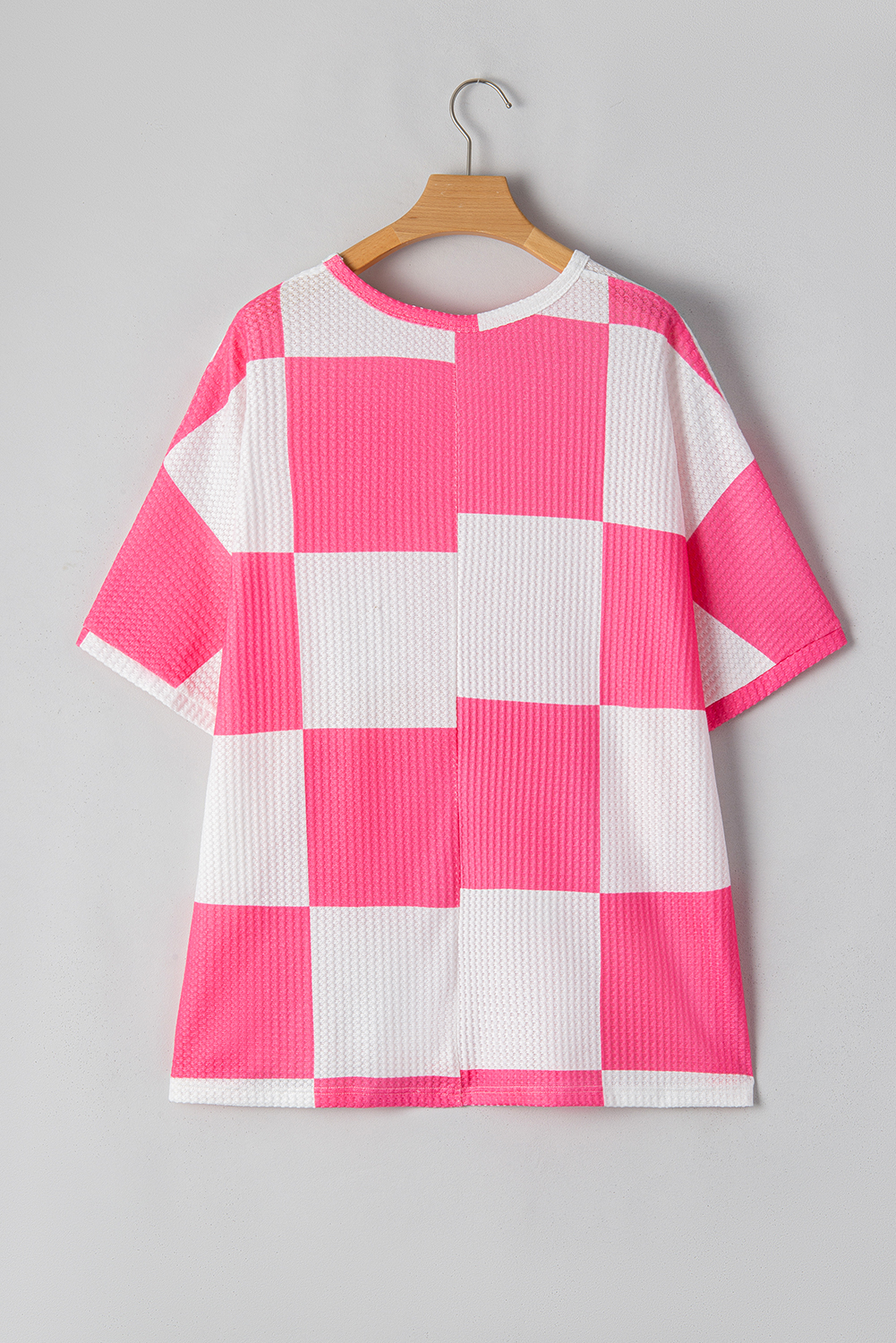 Plus Size White Textured Checkerboard Round Neck  T Shirt