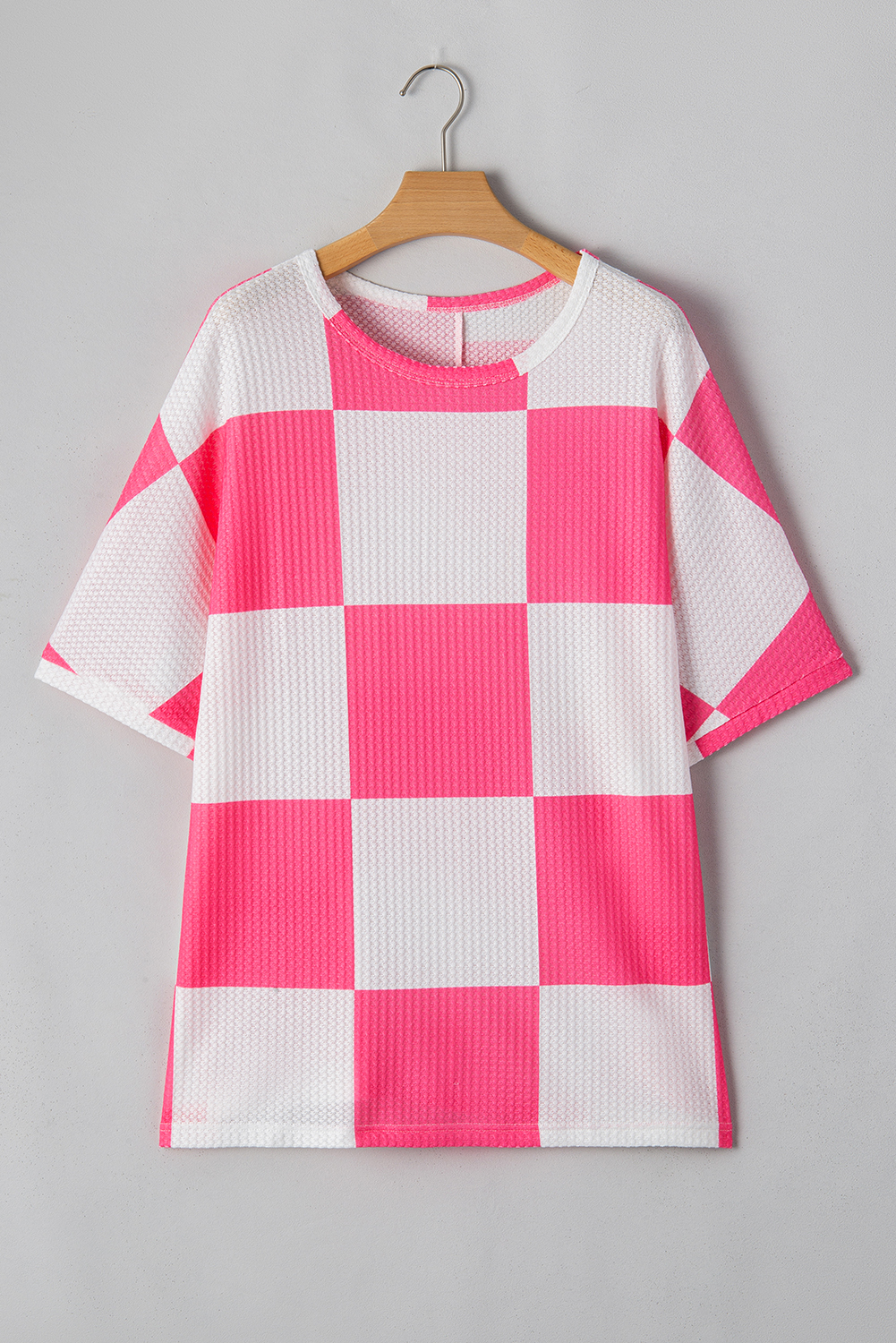 Plus Size White Textured Checkerboard Round Neck  T Shirt