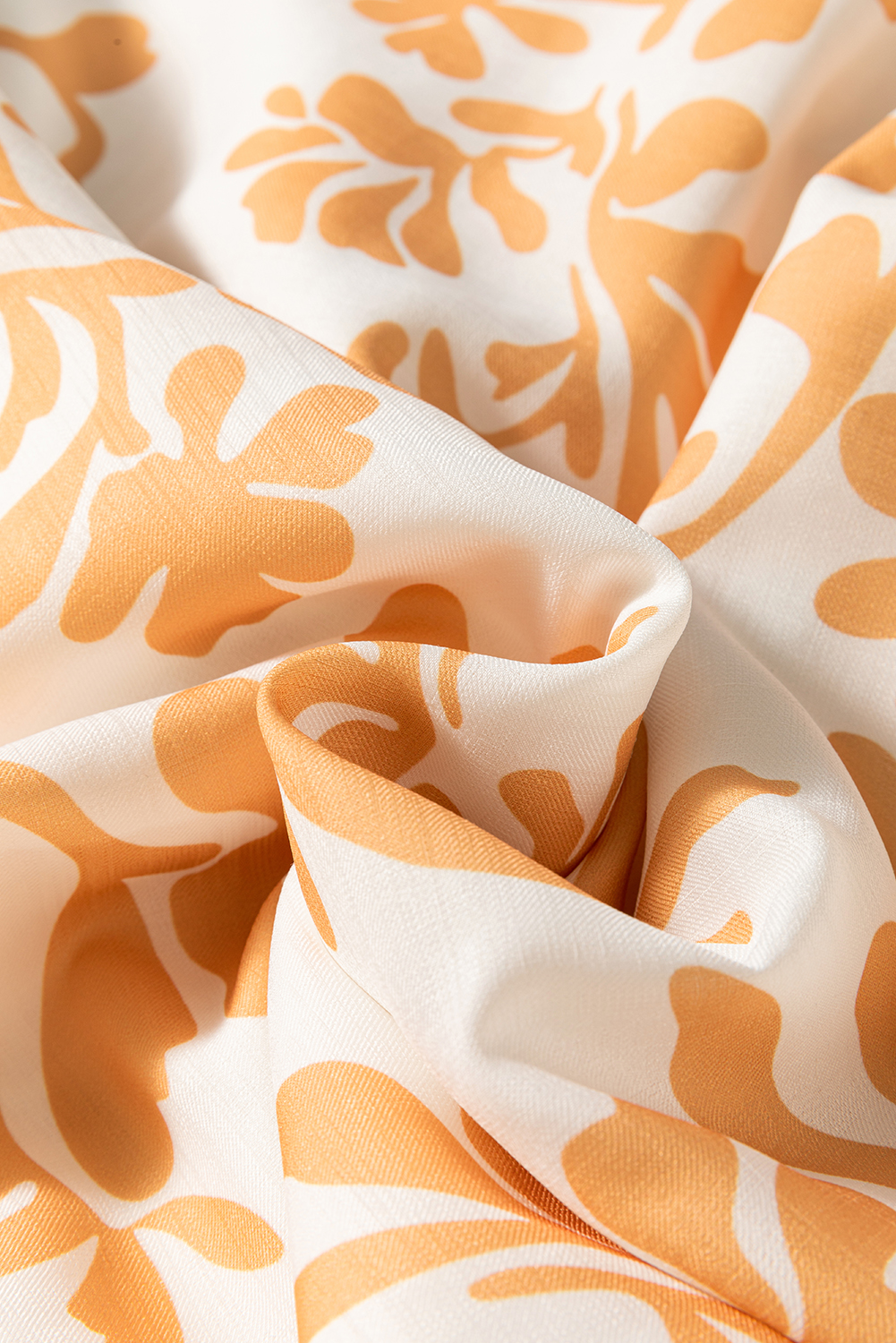 Plus Size Apricot Floral Print Puff Short Sleeve Resort  Maxi Dress