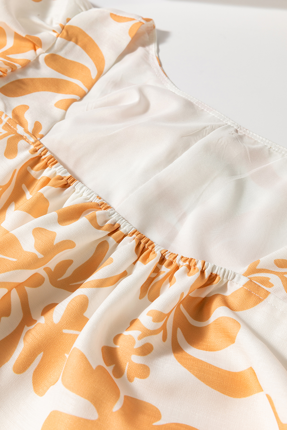 Plus Size Apricot Floral Print Puff Short Sleeve Resort  Maxi Dress