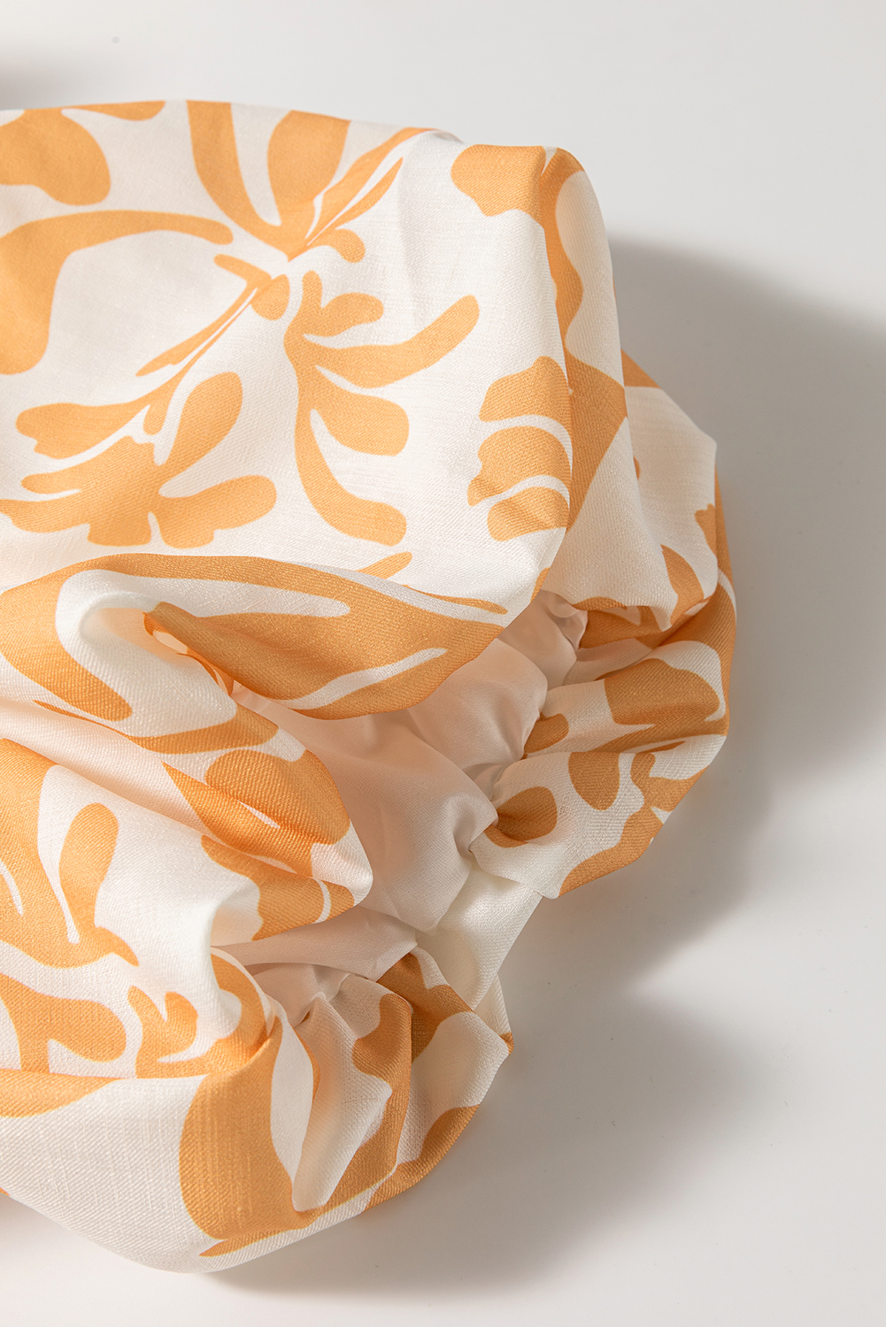 Plus Size Apricot Floral Print Puff Short Sleeve Resort  Maxi Dress