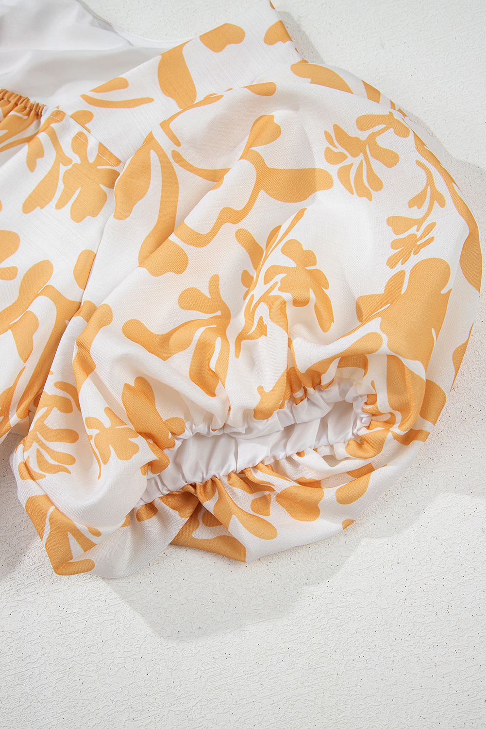 Plus Size Apricot Floral Print Puff Short Sleeve Resort  Maxi Dress