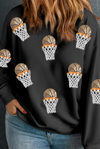 Plus Size Black  Game Day Basketball Graphic Rugby Football Sweatshirt
