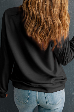 Plus Size Black Bow Pattern Drop Shoulder  Sweatshirt