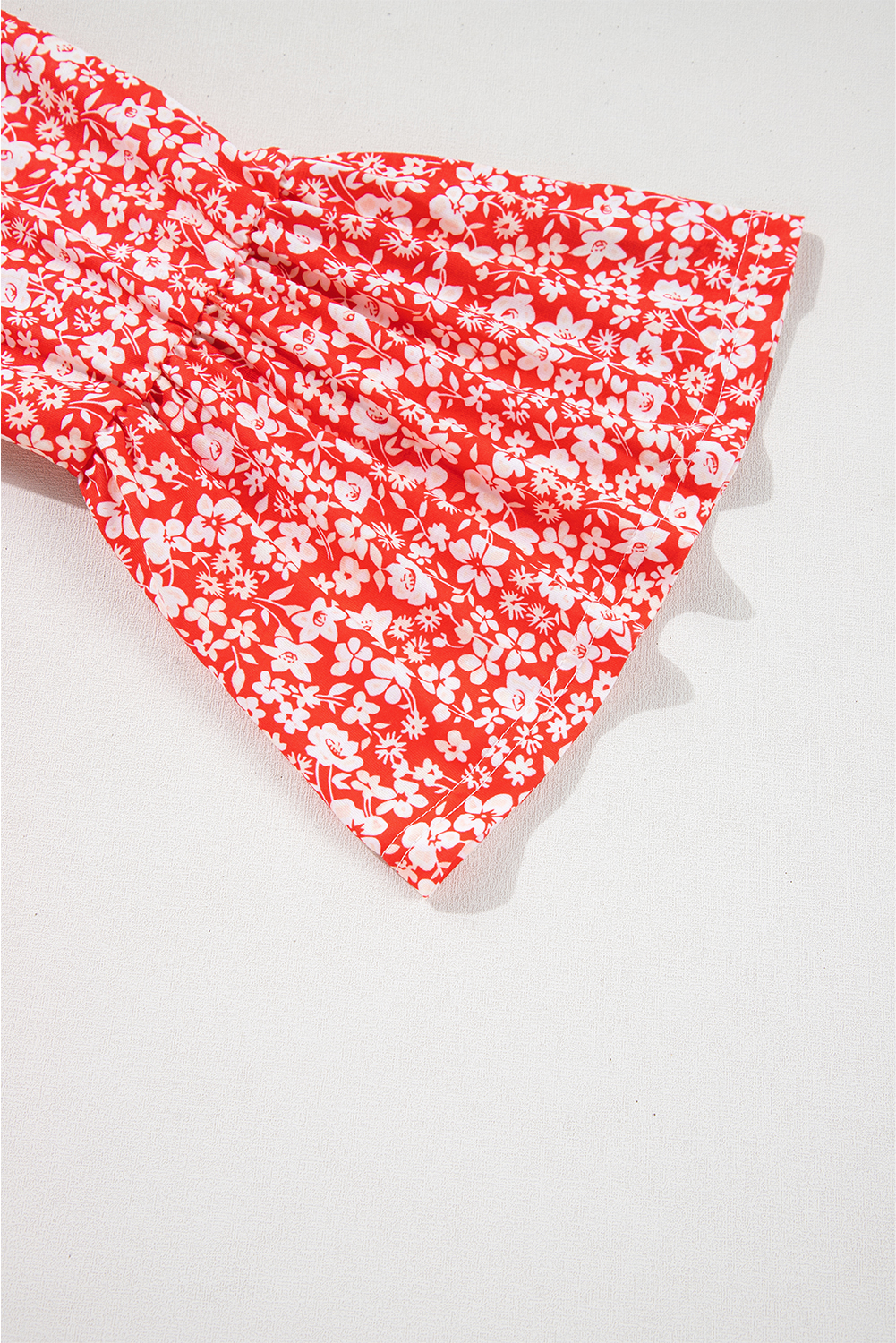 Plus Size Red  Floral V Neck Flared Bracelet Sleeve Blouse