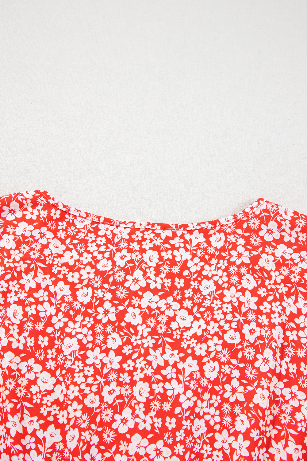 Plus Size Red  Floral V Neck Flared Bracelet Sleeve Blouse