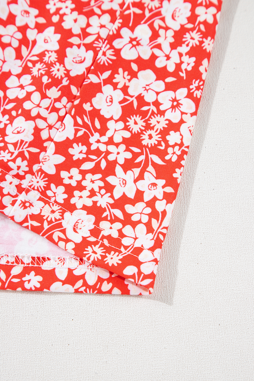 Plus Size Red  Floral V Neck Flared Bracelet Sleeve Blouse