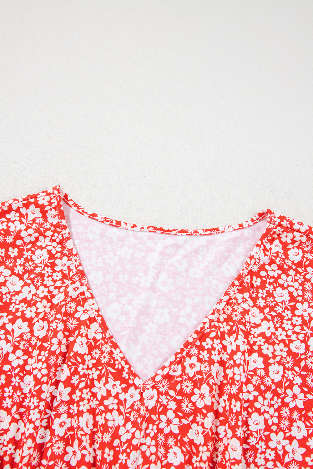 Plus Size Red  Floral V Neck Flared Bracelet Sleeve Blouse