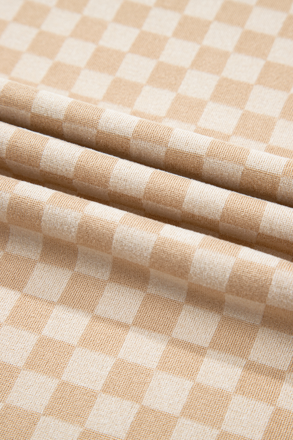 Plus Size Khaki Checkerboard Short Batwing Sleeve Round Neck  T Shirt