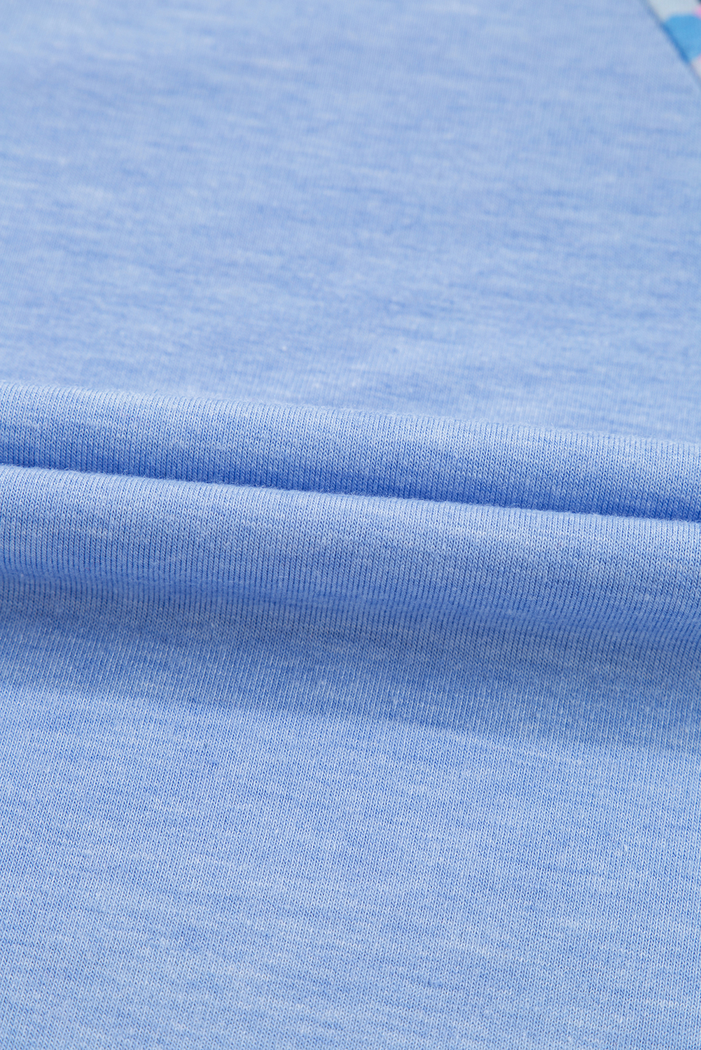 Plus Size Sky Blue Leopard Print Patch Colorblock  T Shirt