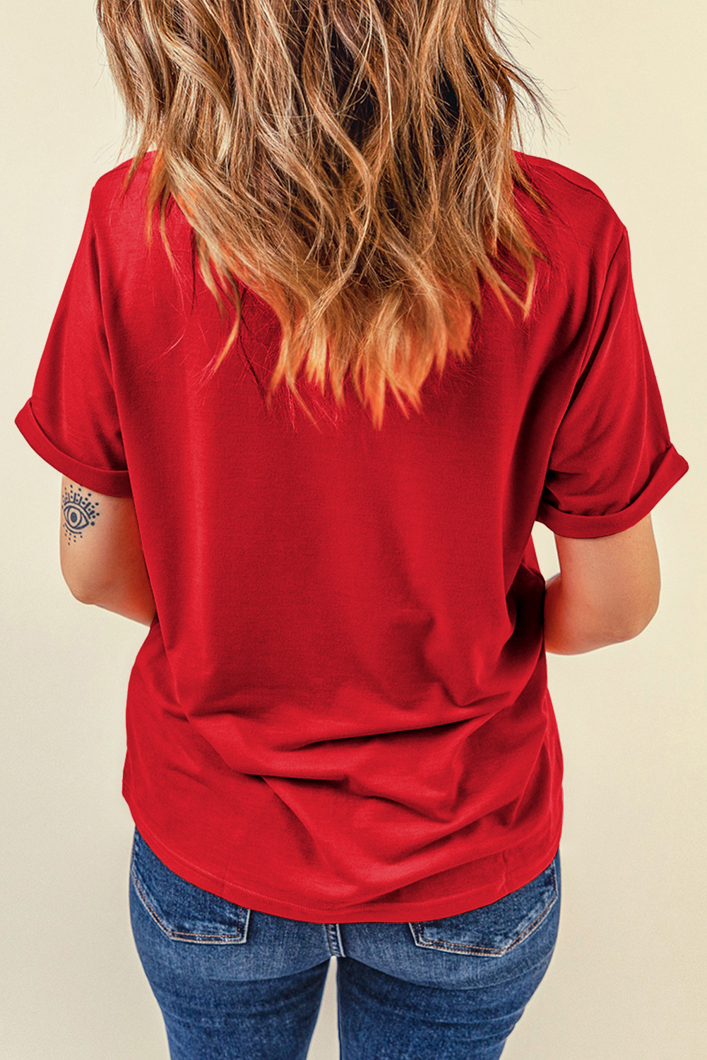 Dearlove Red Casual Plain Crew Neck Tee